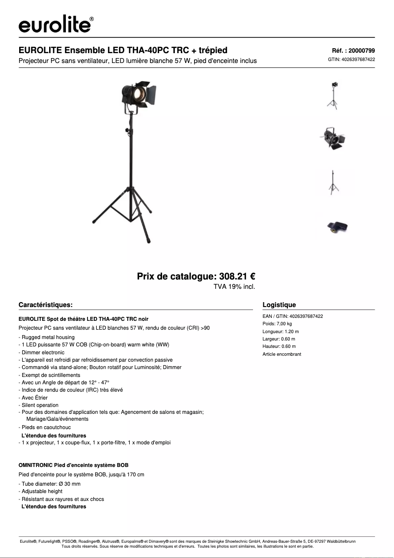 Page 1 of the manual Technical Sheet Eurolite LED THA-40 PC TRC