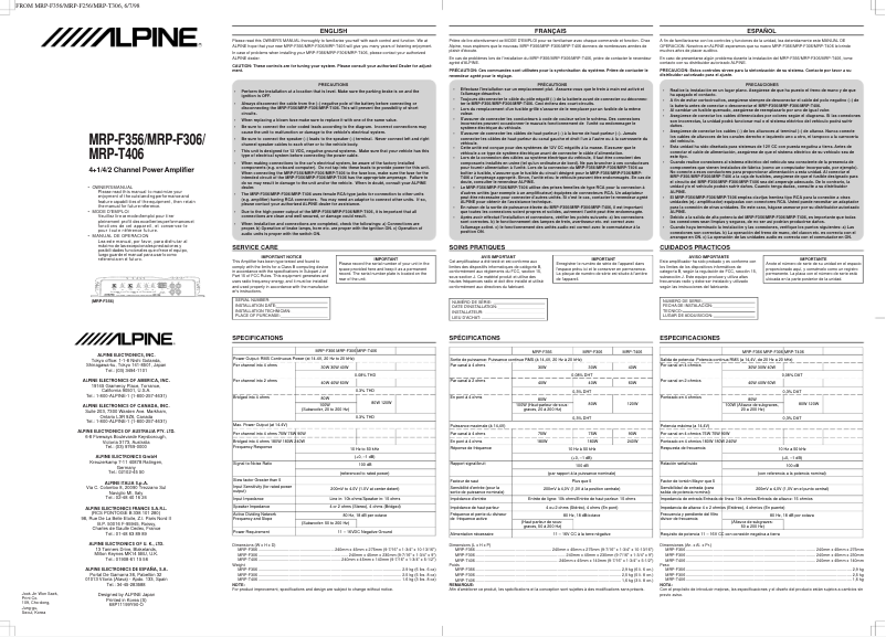 Page 1 of the manual User Manual Alpine MRP-T406