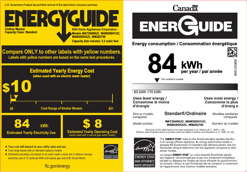 Page 1 of the manual Energy Label Bosch WAW285H1UC