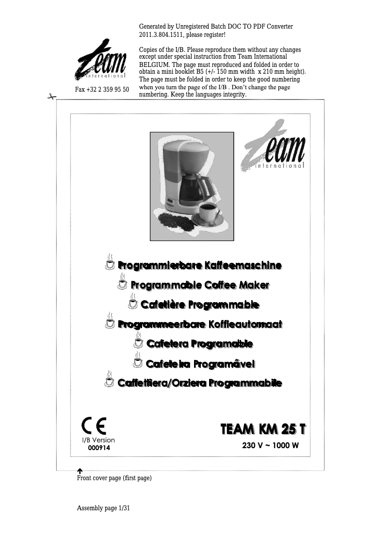 Page 1 de la notice Manuel utilisateur Team KM 25 T