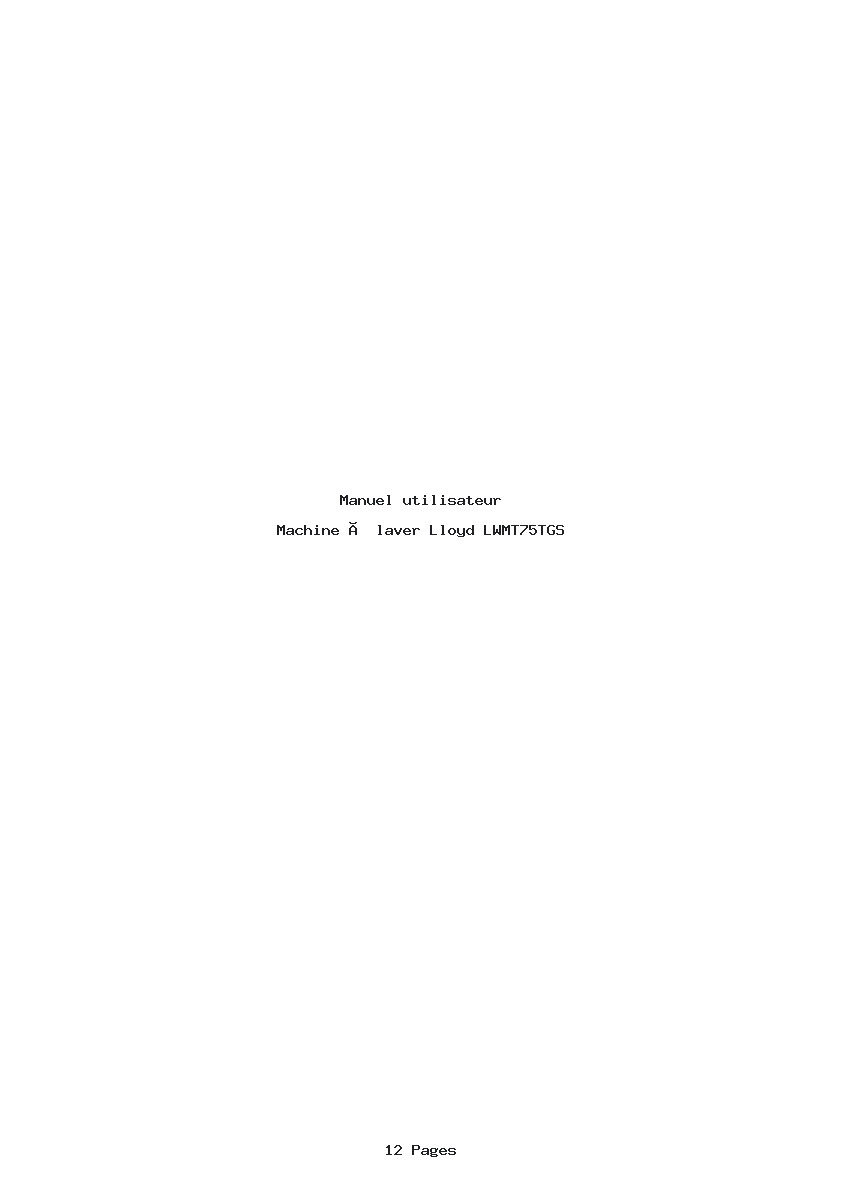 Page 1 de la notice Manuel utilisateur Lloyd LWMT75TGS