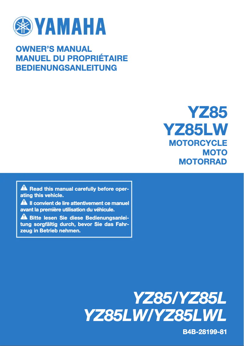 Page 1 of the manual User Manual Yamaha YZ85 (2020)