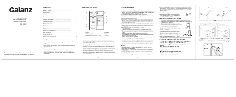 Page 1 de la notice Manuel utilisateur Galanz GLR10TWEF