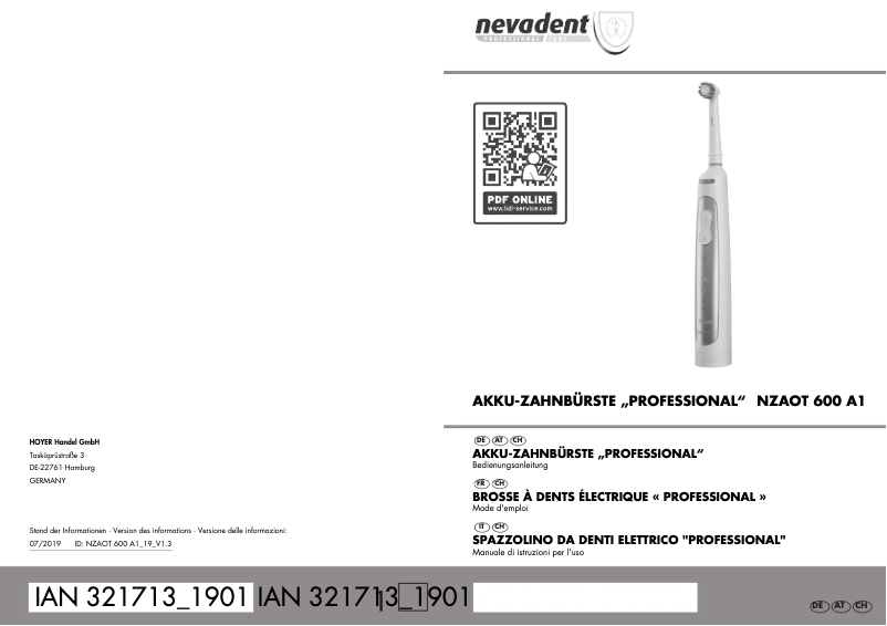 Page 1 de la notice Manuel utilisateur Nevadent NZAOT 600 A1