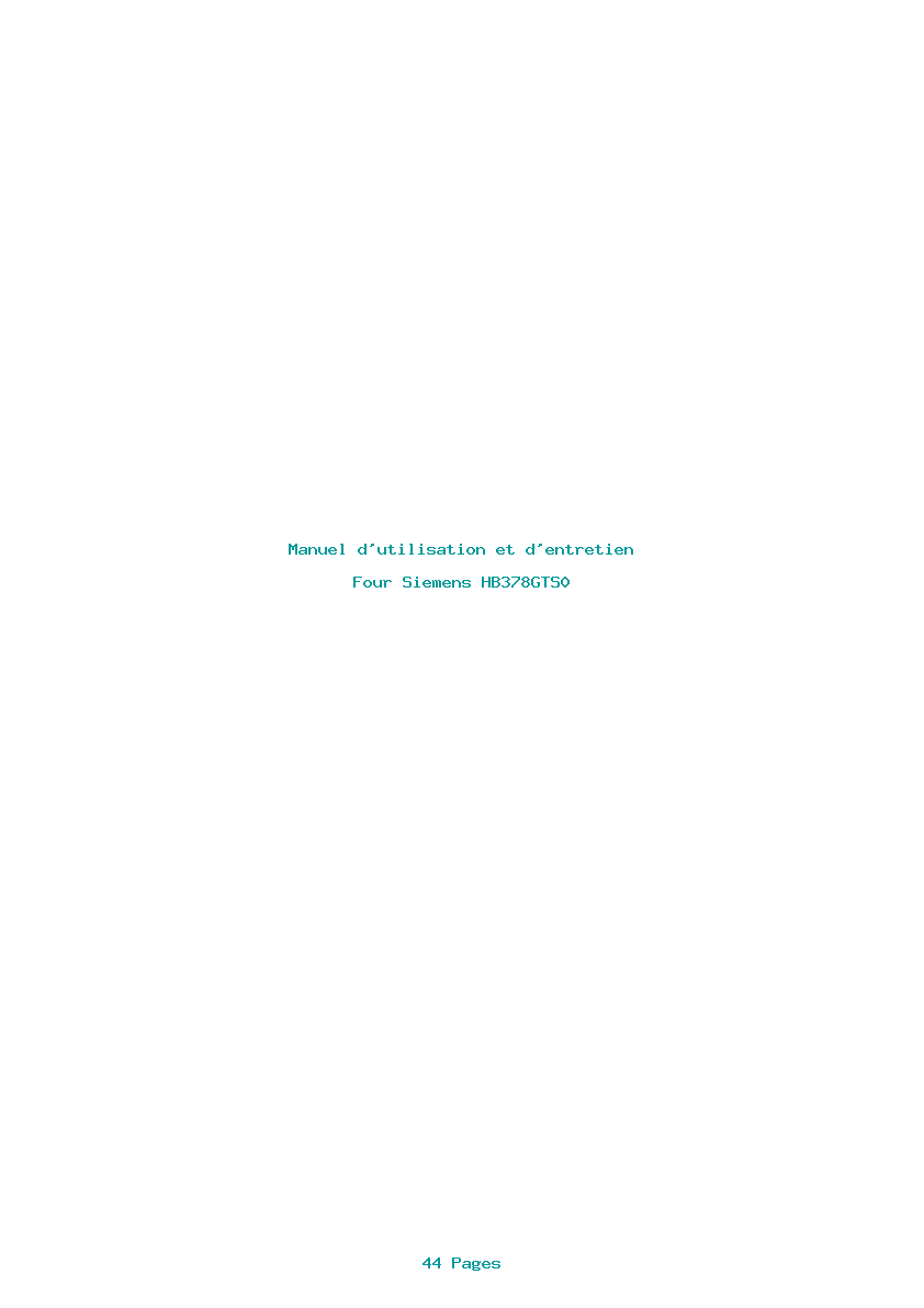 Page 1 de la notice Manuel d'utilisation et d'entretien Siemens HB378GTS0