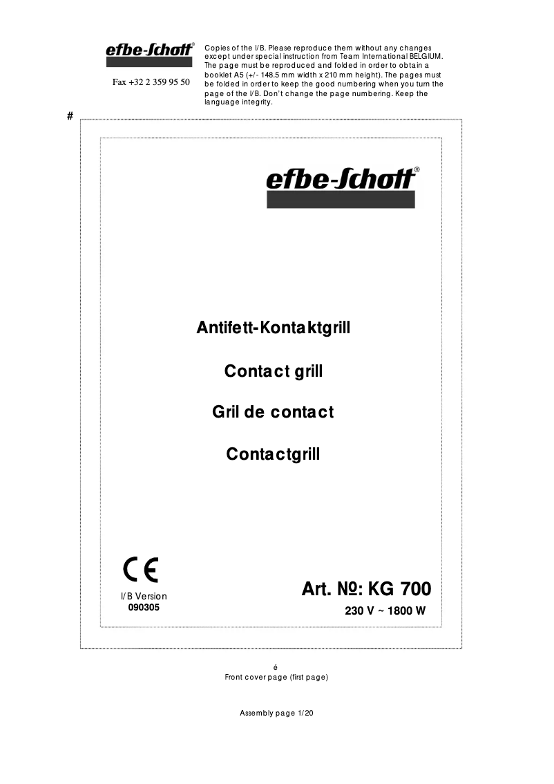 Page 1 de la notice Manuel utilisateur Efbe-Schott KG 700