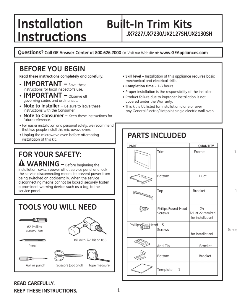 Página 1 del manual Manual de usuario GE JX7227DFWW