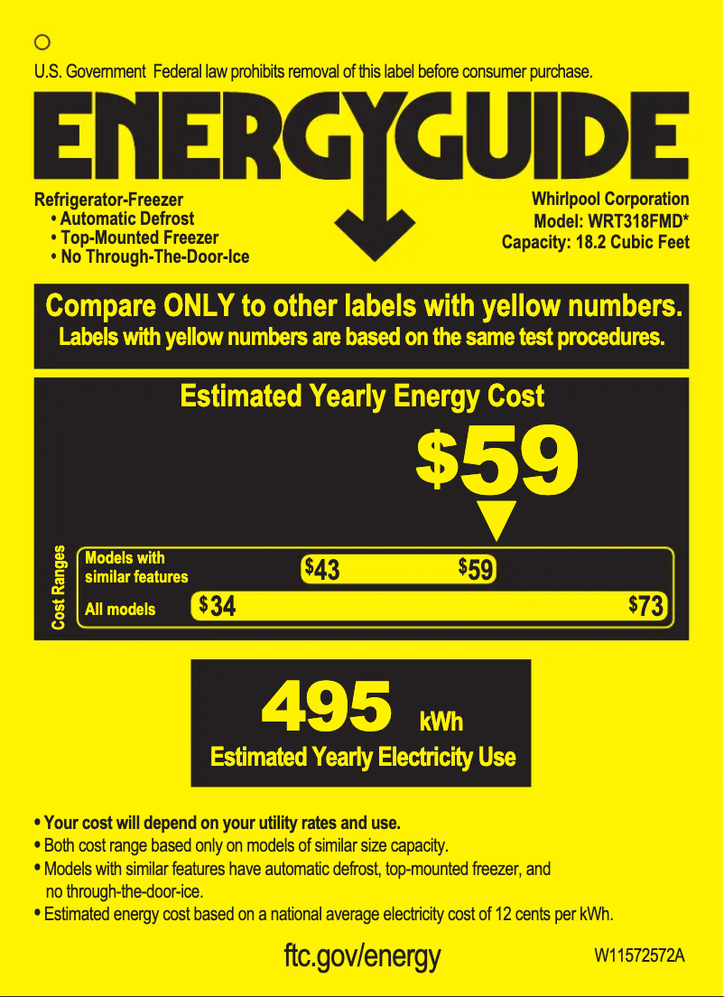 Page 1 de la notice Label énergétique Whirlpool WRT318FMDW