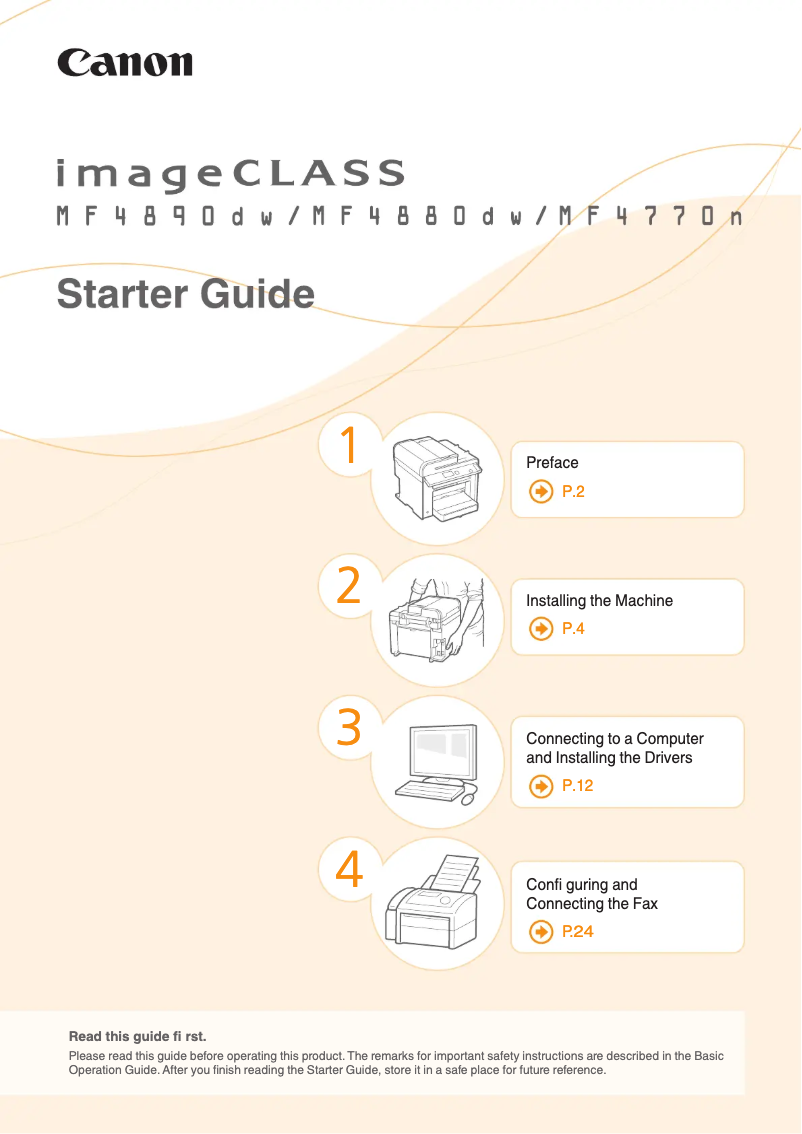 Page 1 de la notice Guide de démarrage rapide Canon imageClass MF4880dw