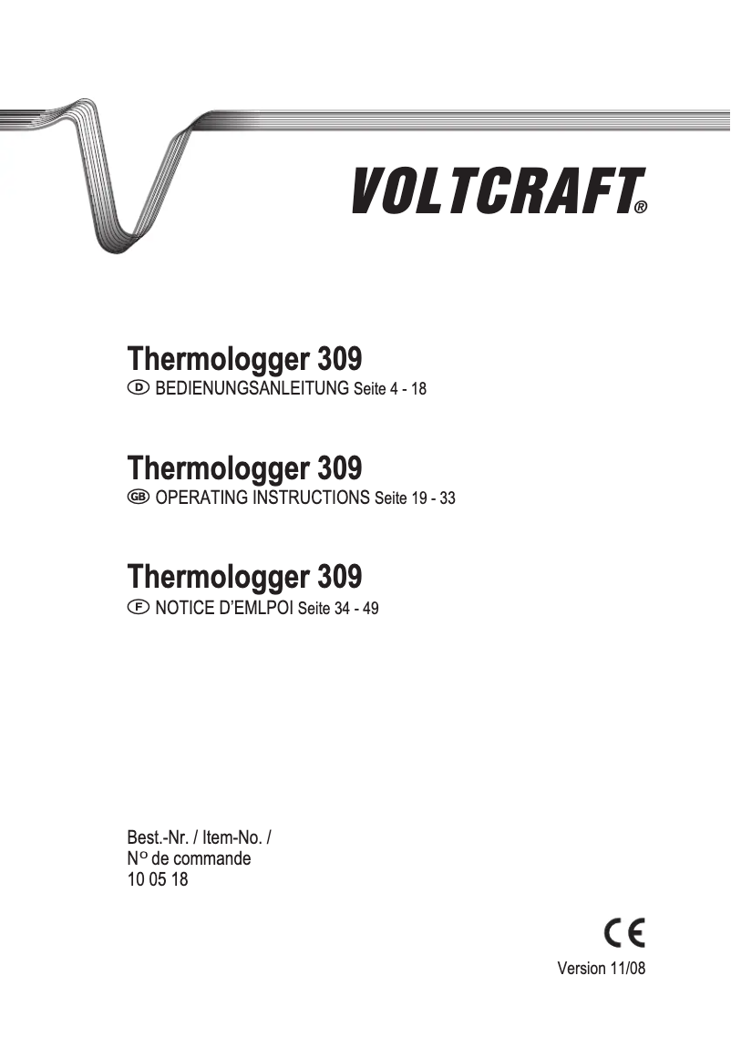 Page 1 de la notice Manuel utilisateur Voltcraft Thermologger 309