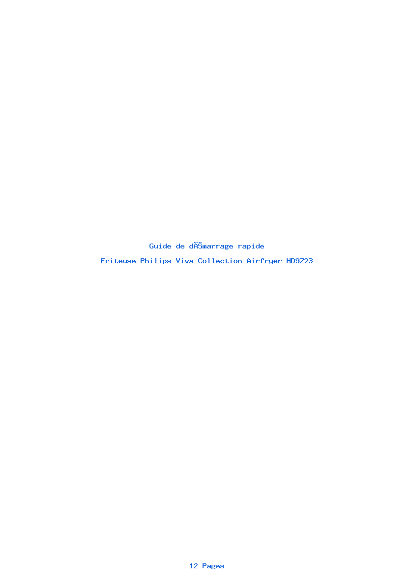 Page 1 de la notice Guide de démarrage rapide Philips Viva Collection Airfryer HD9723