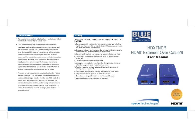 Page 1 de la notice Manuel utilisateur Speco Technologies HDXTNDR