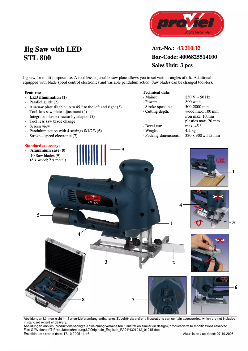 Page 1 de la notice Manuel utilisateur Proviel STL 800