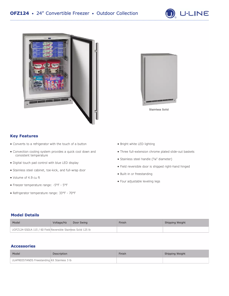 Page 1 de la notice Fiche technique U-Line UOFZ124