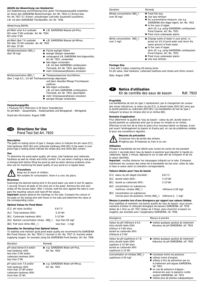 Page 1 de la notice Manuel utilisateur Gardena 7920
