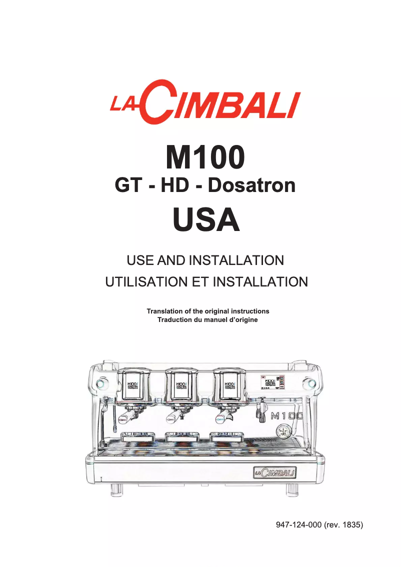 Page 1 of the manual User Manual La Cimbali M100