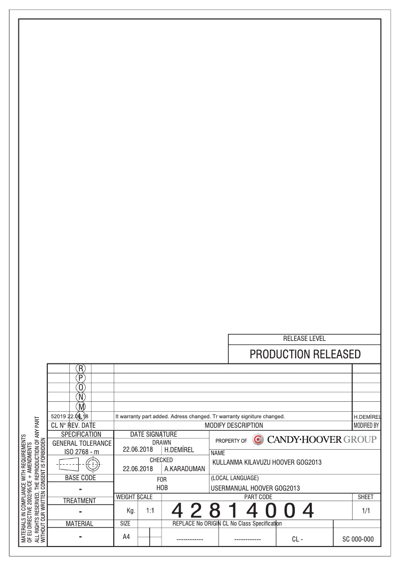 Page 1 de la notice Manuel utilisateur Hoover HGV64SBM