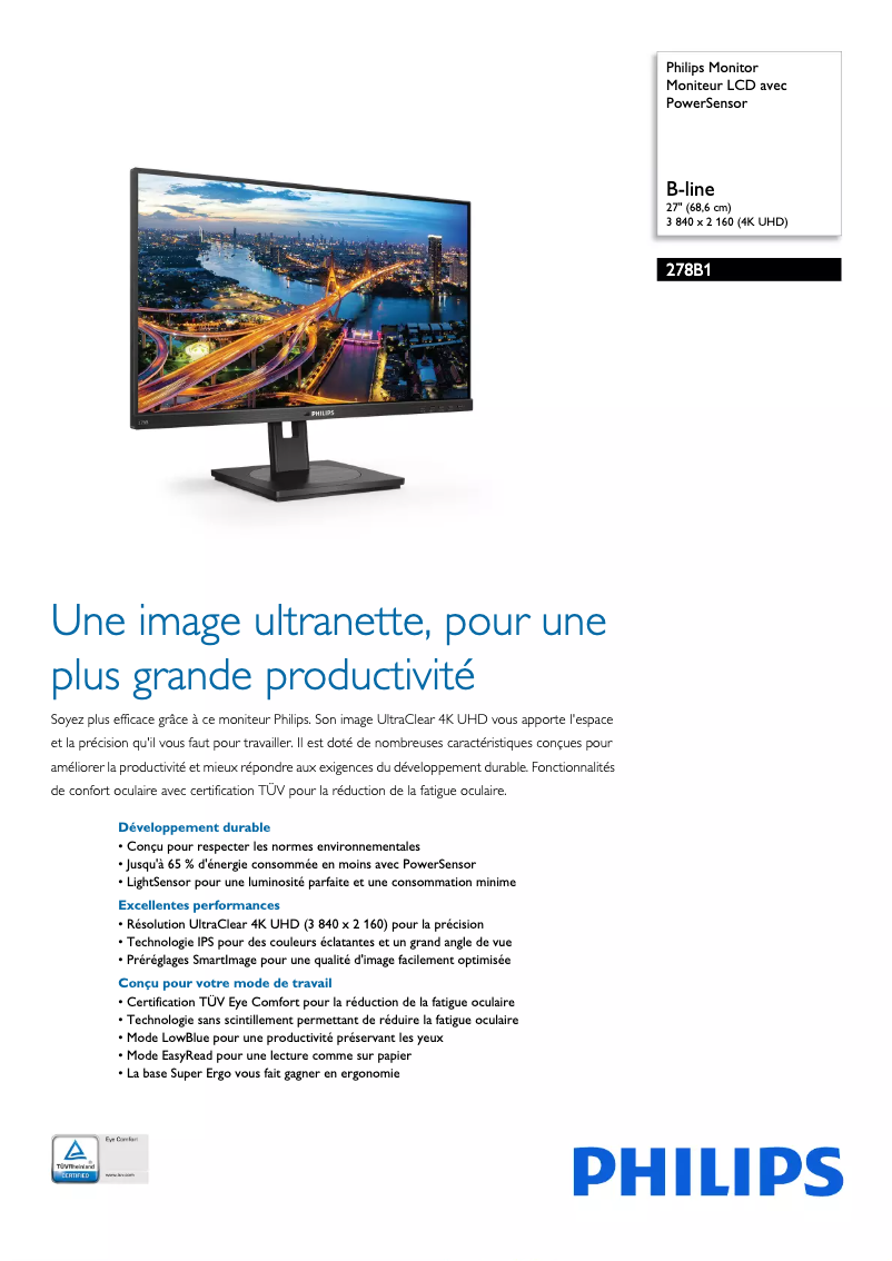 Page n°1 - Fiche technique Philips B Line 278B1