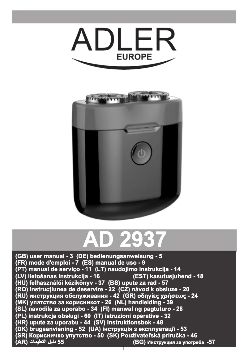 Page 1 of the manual User Manual Adler AD 2937