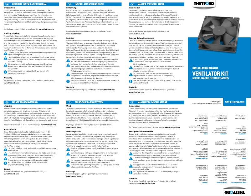 Page 1 de la notice Manuel utilisateur Thetford N4000