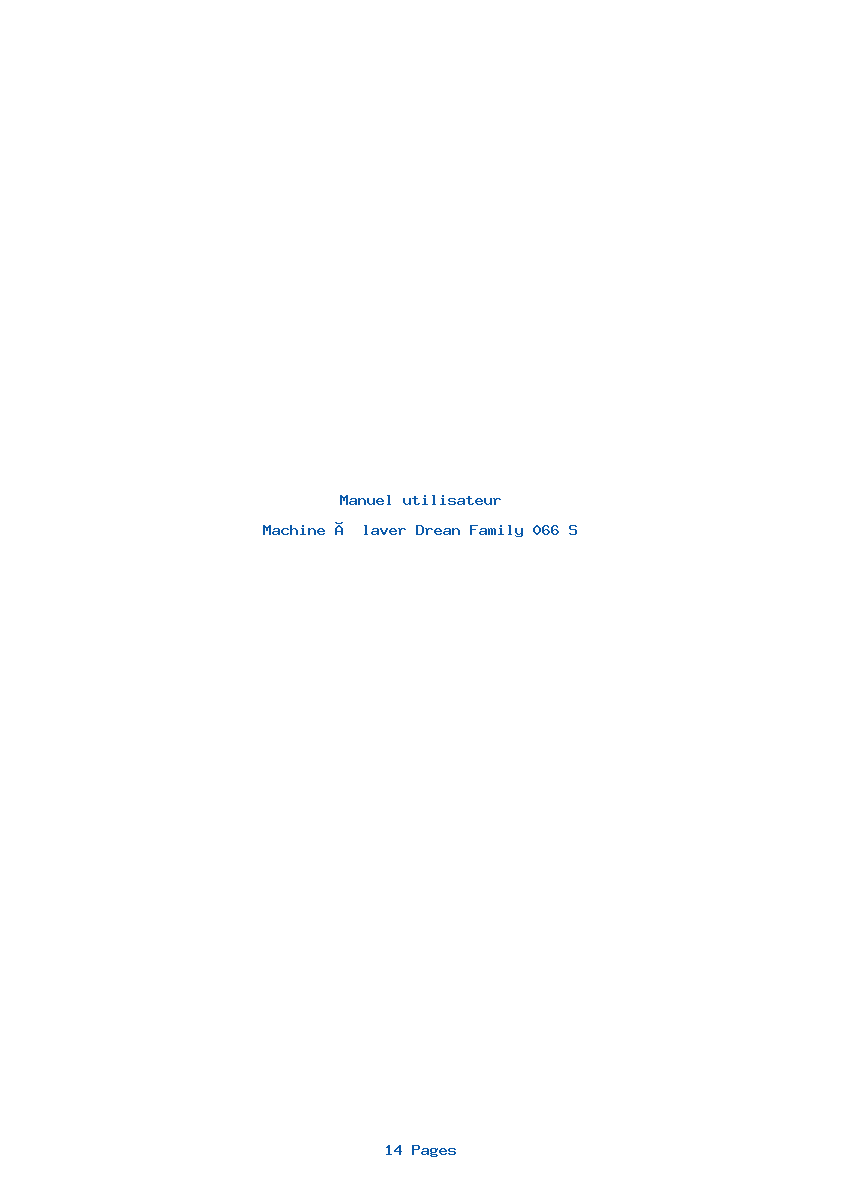 Page 1 de la notice Manuel utilisateur Drean Family 066 S