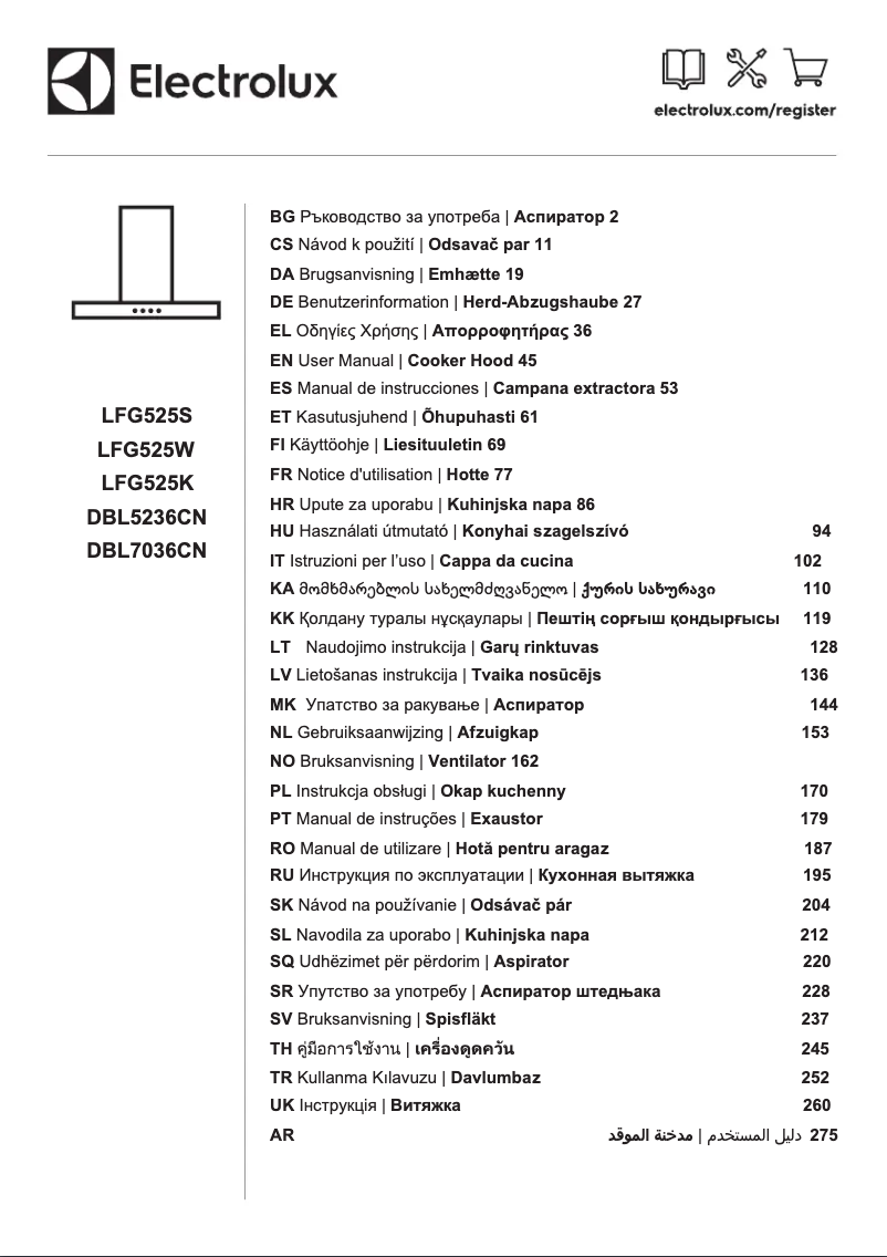 Page 1 de la notice Manuel utilisateur Electrolux LFG525W