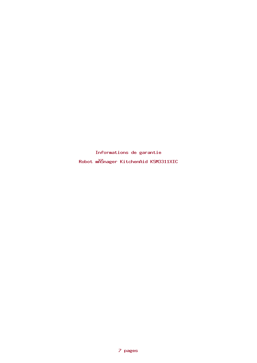 Page 1 de la notice Informations de garantie KitchenAid KSM3311XIC