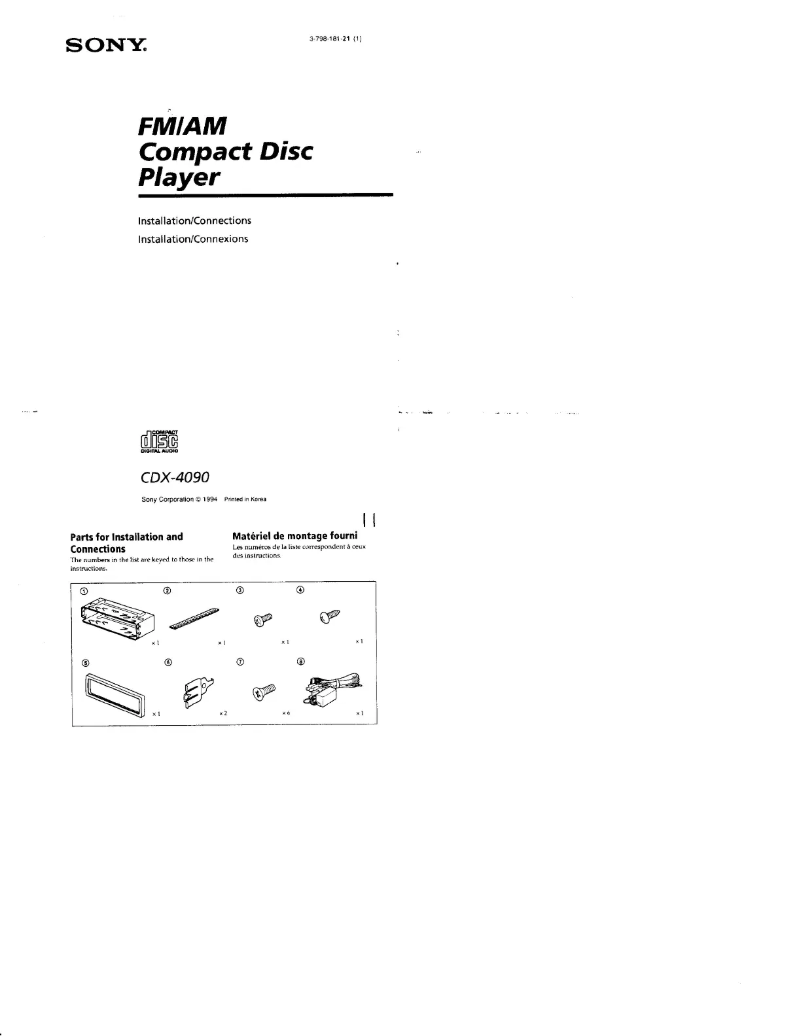 Page 1 de la notice Guide d'installation Sony CDX-4090