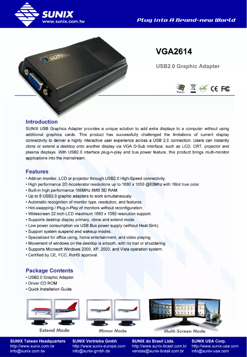 Page 1 de la notice Manuel utilisateur Sunix VGA2614
