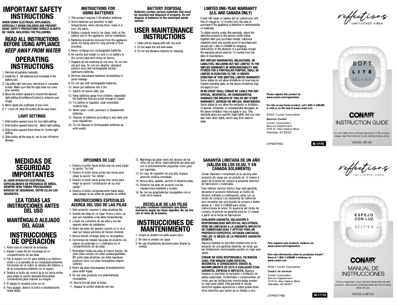 Página 1 del manual Manual de usuario Conair BE102