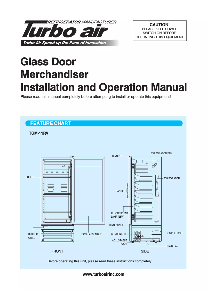 Página 1 del manual Manual de uso y mantenimiento Turbo air TGM-11RV