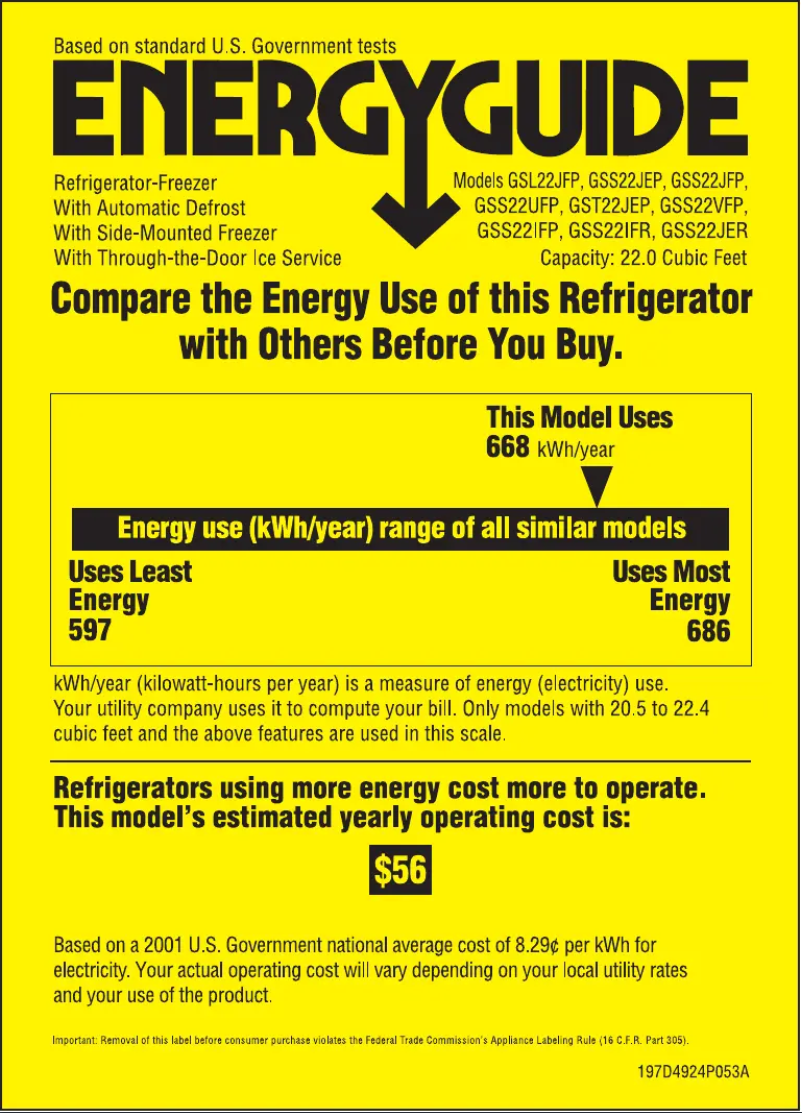 Page n°1 - Label énergétique GE GSS22JERWW
