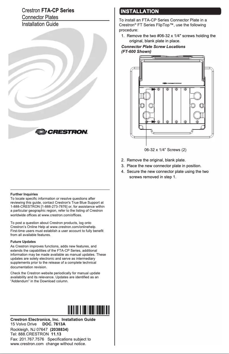 Page 1 of the manual User Manual Crestron FTA-CP-RJ45-102