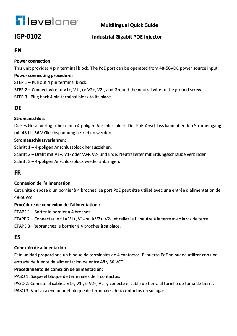 Page 1 de la notice Manuel utilisateur LevelOne IGP-0102