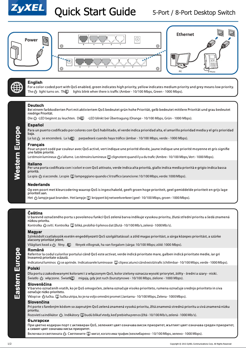 Page 1 of the manual Quick Start Guide ZyXEL GS-105S v2