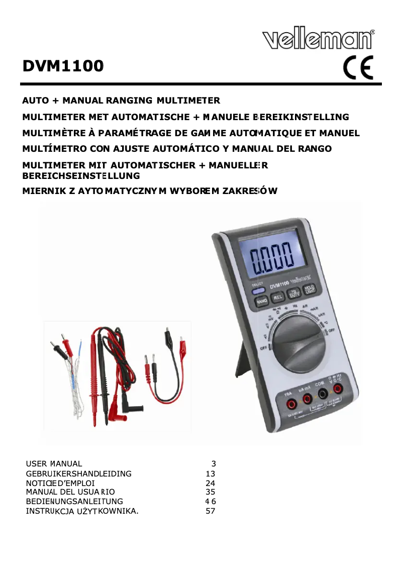 Página 1 del manual Manual de usuario Velleman DVM1100