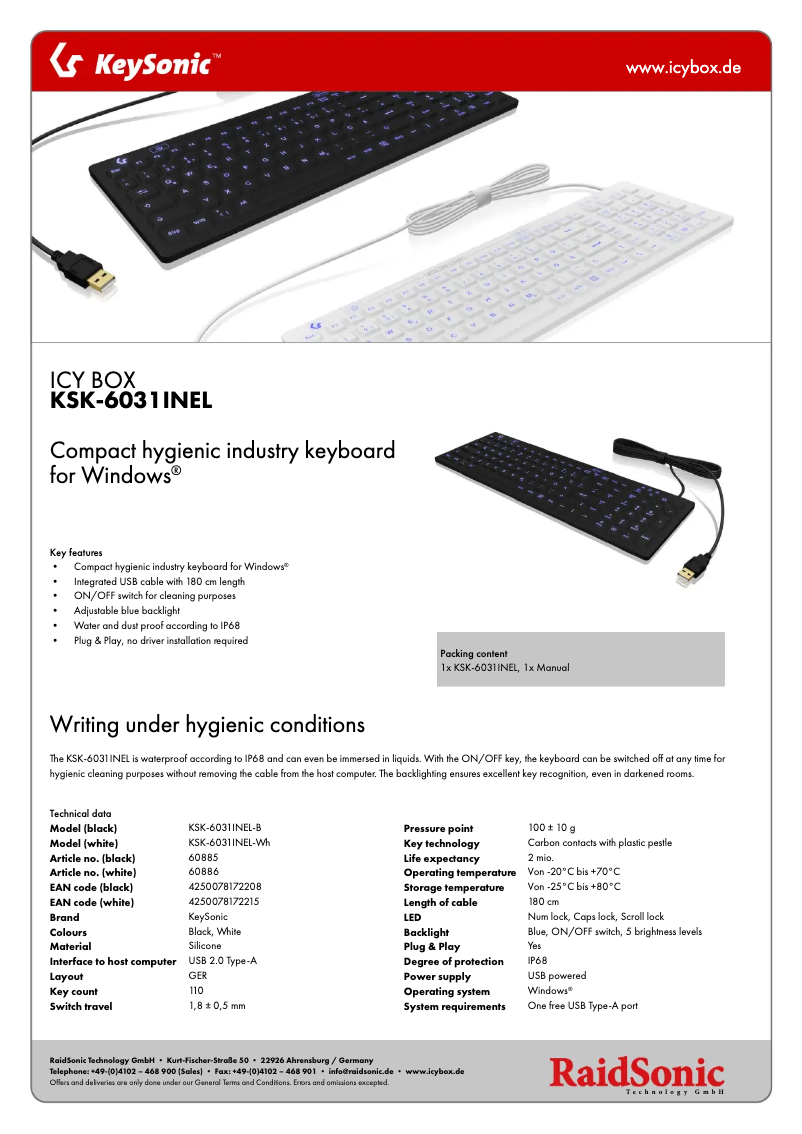 Page 1 de la notice Fiche technique KeySonic KSK-6031INEL