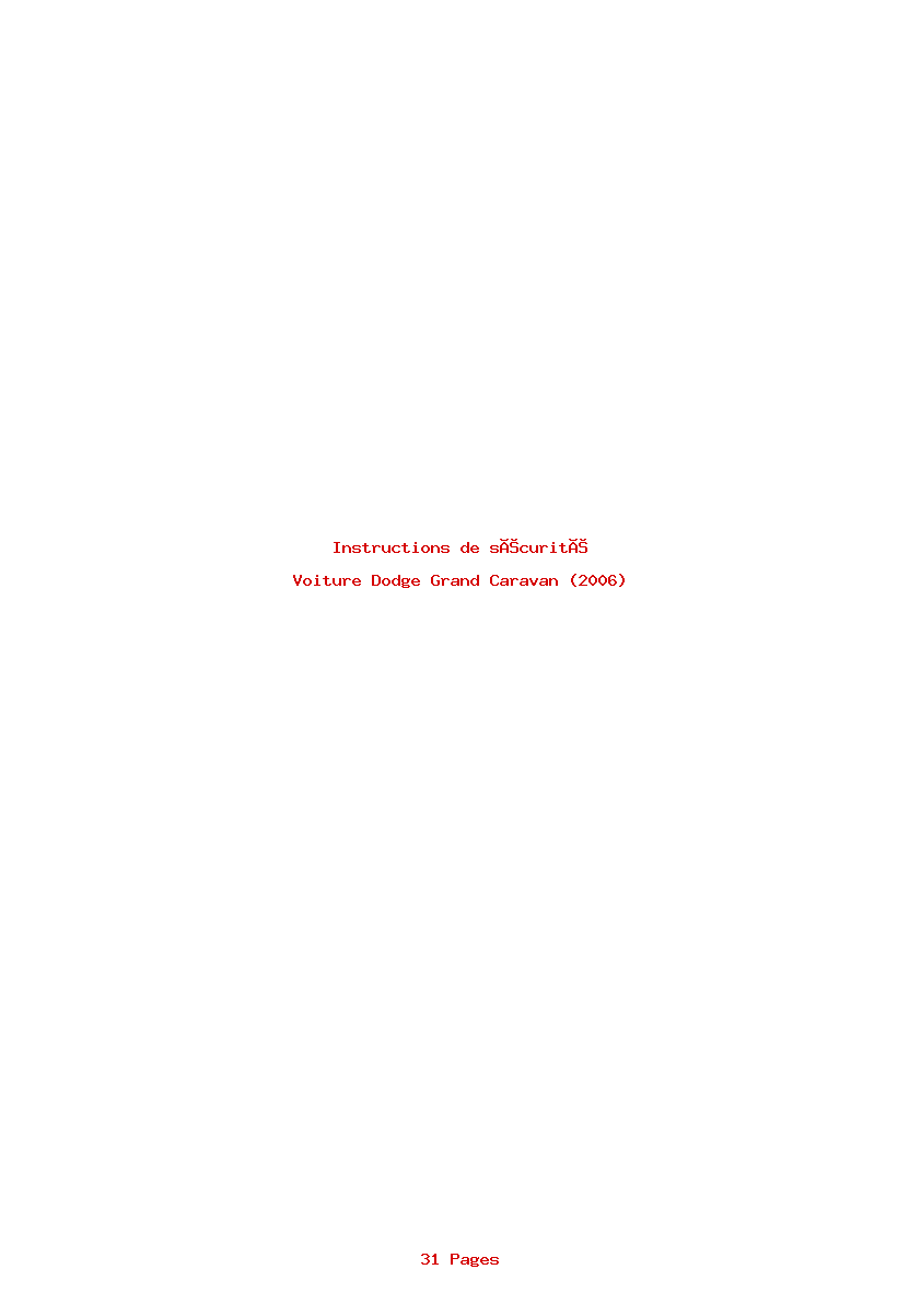 Page 1 de la notice Instructions de sécurité Dodge Grand Caravan (2006)