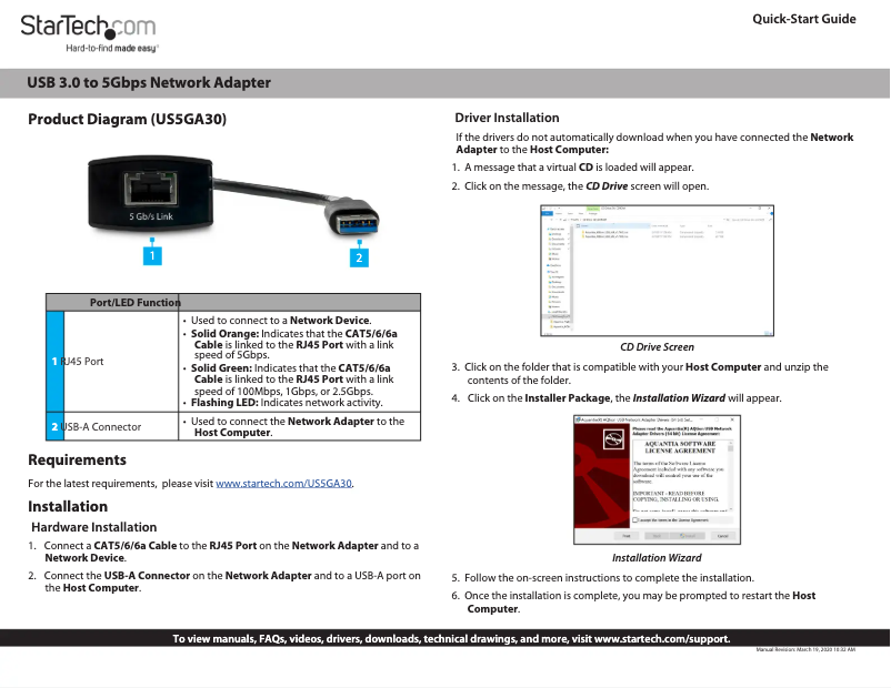 Page 1 de la notice Guide de démarrage rapide StarTech.com US5GA30