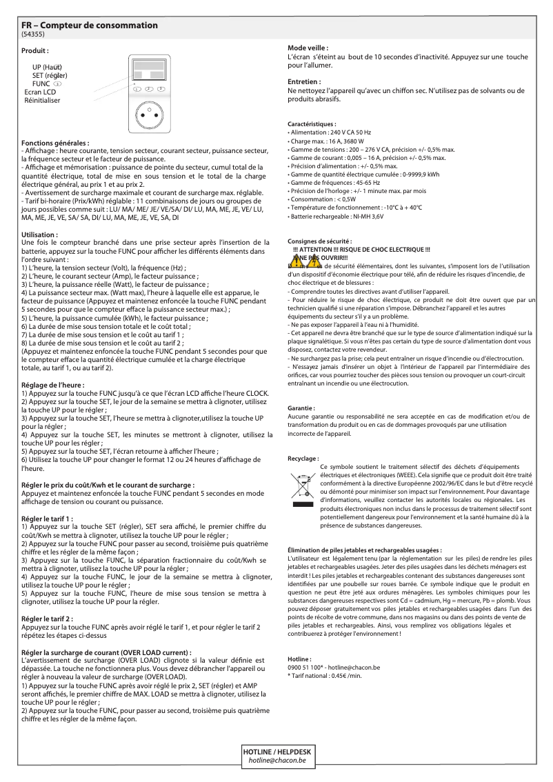 Page 1 de la notice Manuel utilisateur Chacon 54355