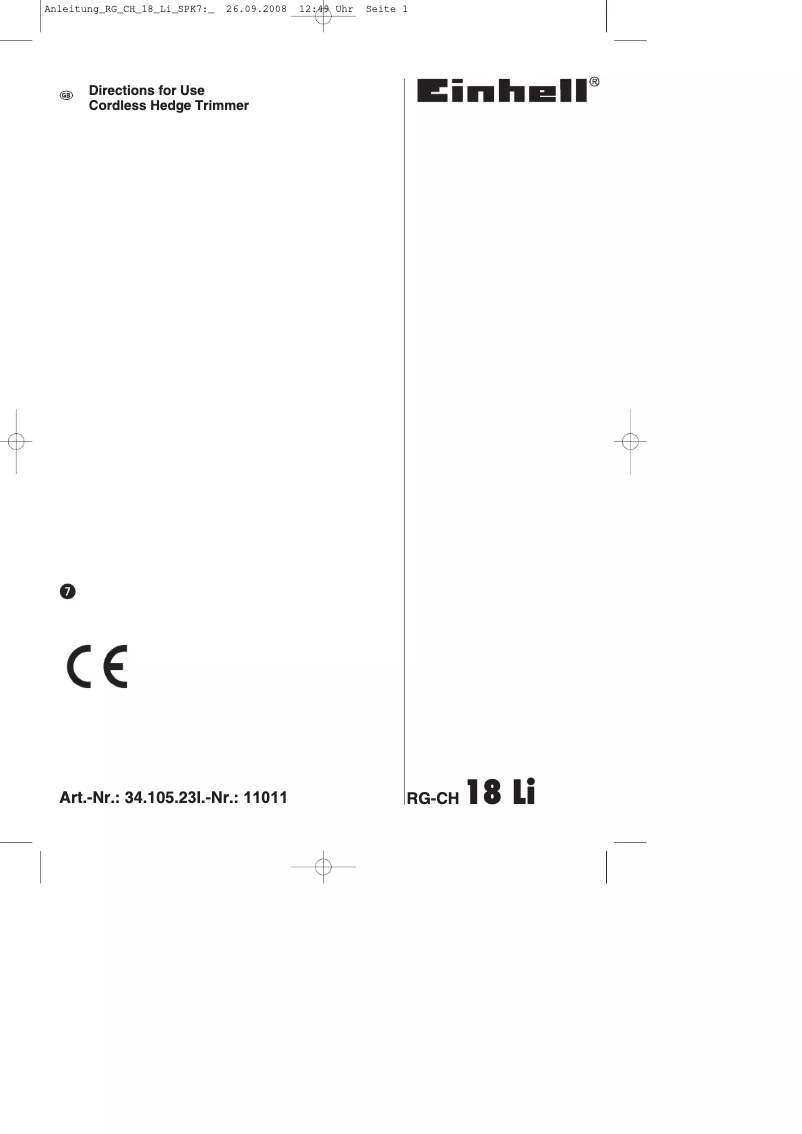 Page 1 of the manual User Manual Einhell RG-CH 18 Li