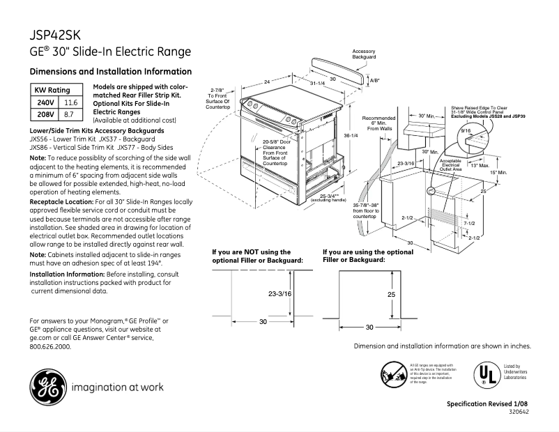 Page n°1 - Fiche technique GE JSP42SKSS