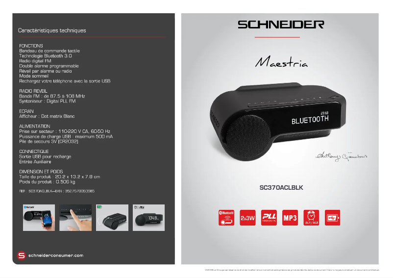 Página 1 del manual Ficha técnica Schneider Maestria SC370ACLBLK