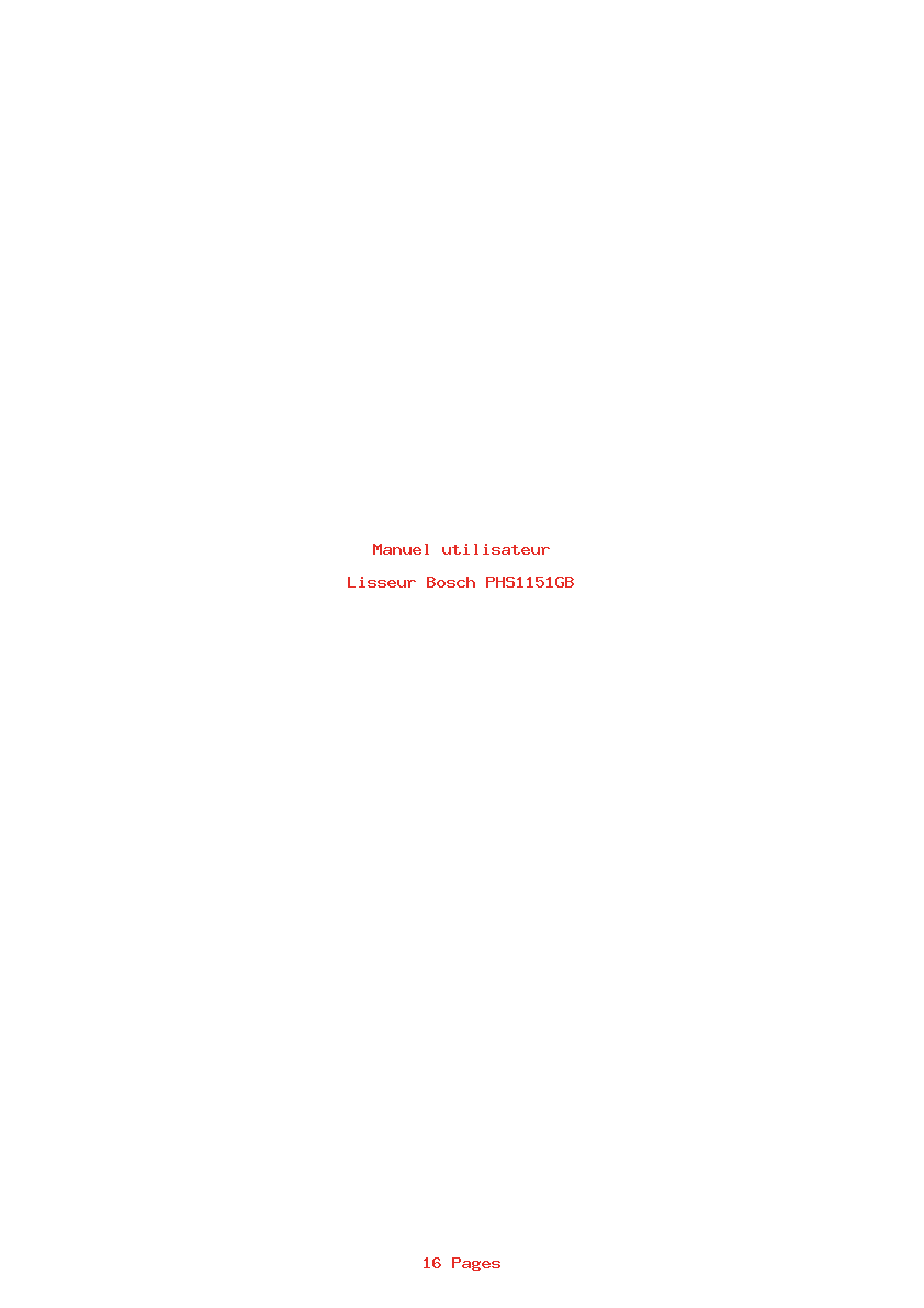 Page 1 de la notice Manuel utilisateur Bosch PHS1151GB