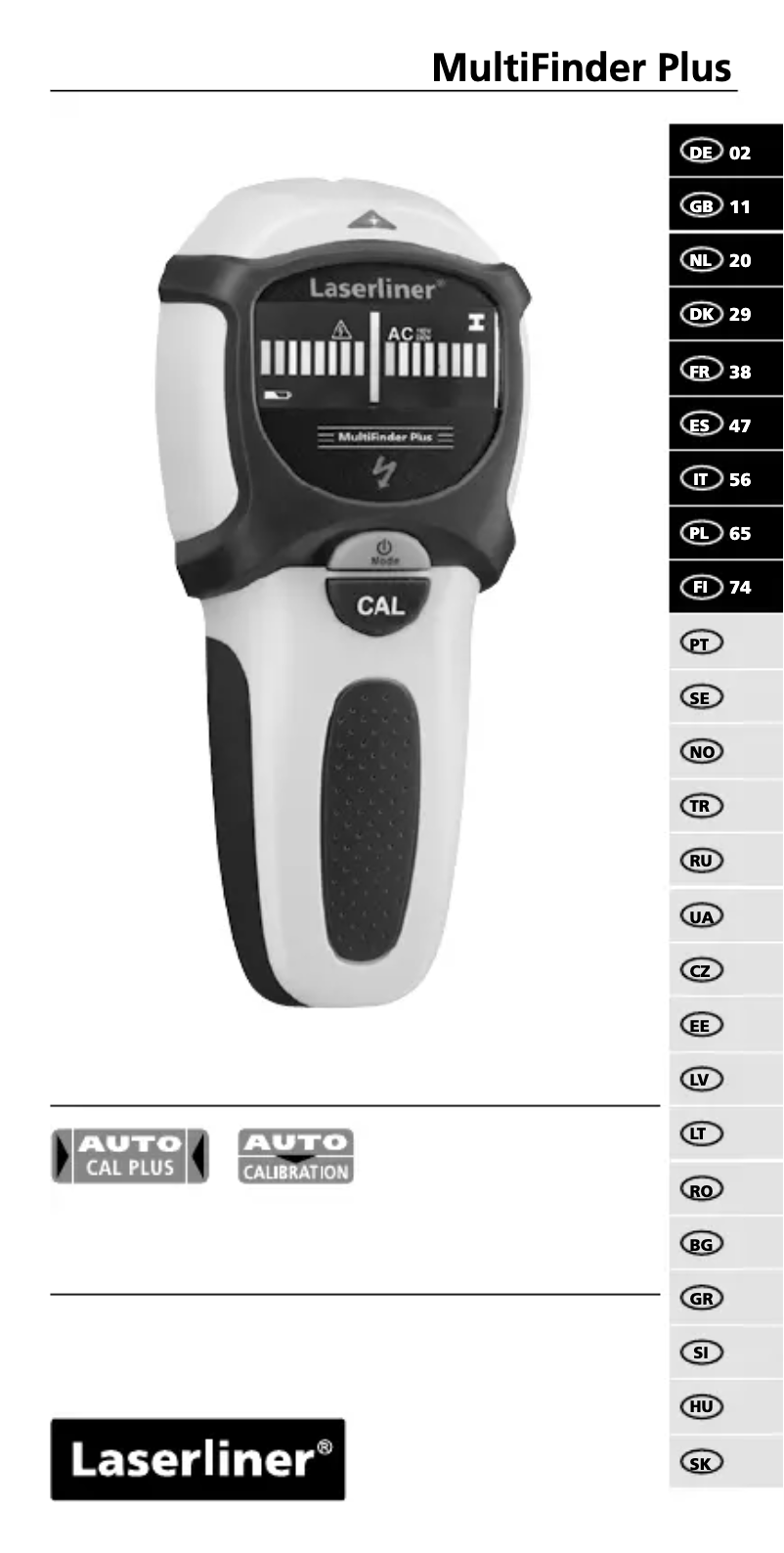 Page 1 of the manual User Manual Laserliner MultiFinder Plus