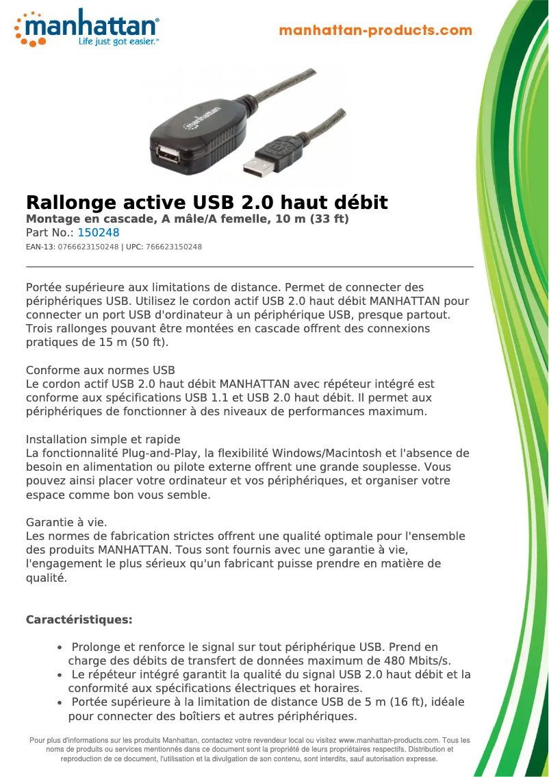 Page 1 de la notice Fiche technique Manhattan 150248