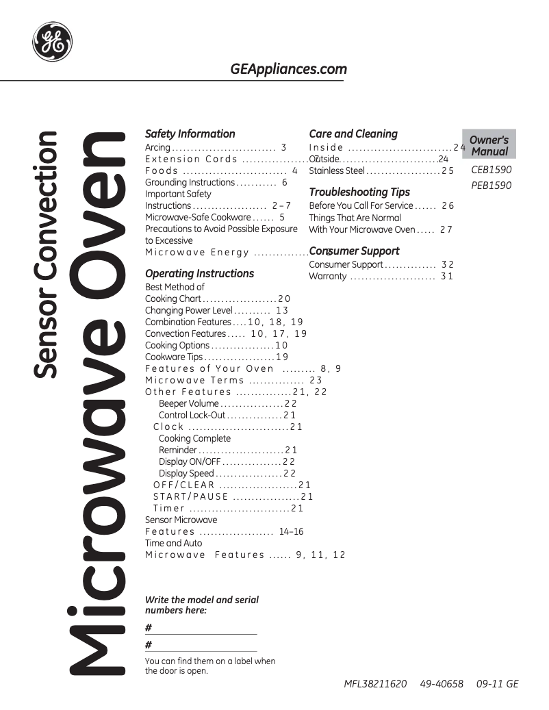 Page n°1 - Manuel utilisateur GE CEB1590