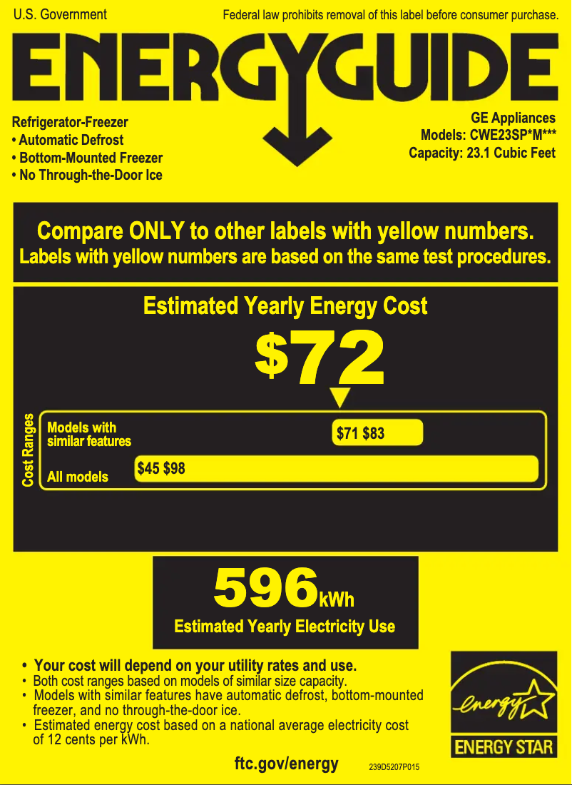 Page 1 of the manual Energy Label GE CYE22TP4MW2