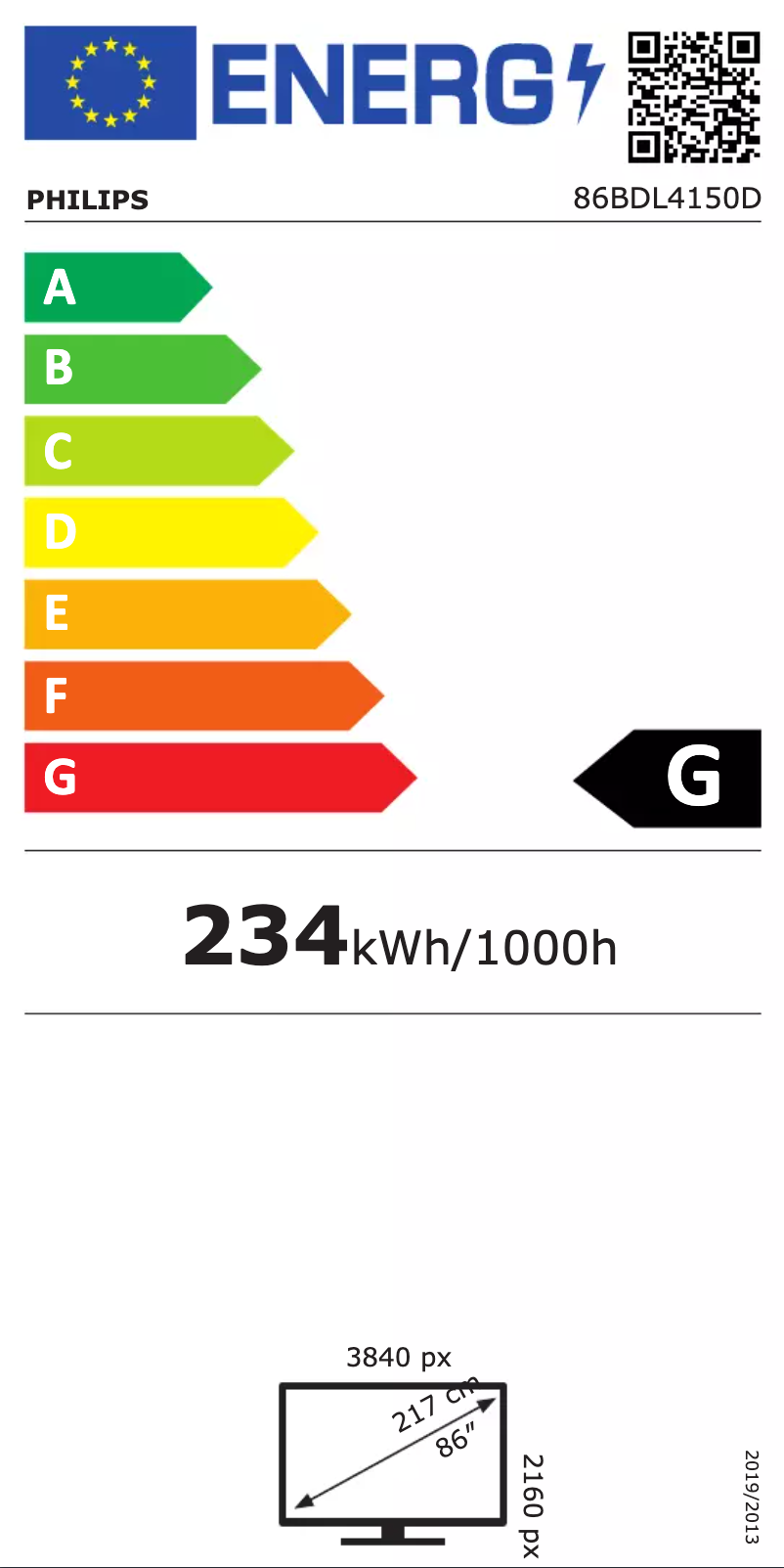 Page 1 of the manual Energy Label Philips D-Line 86BDL4150D