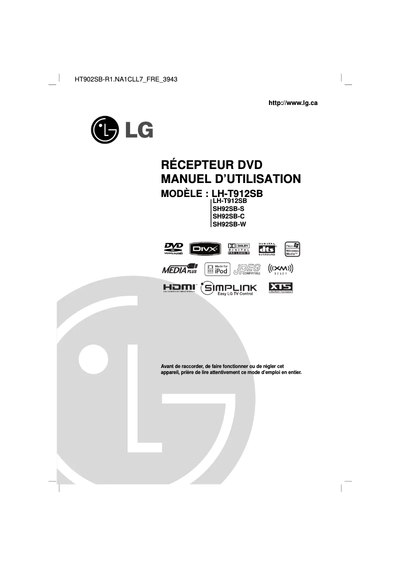 Page 1 de la notice Manuel utilisateur LG HT902SB